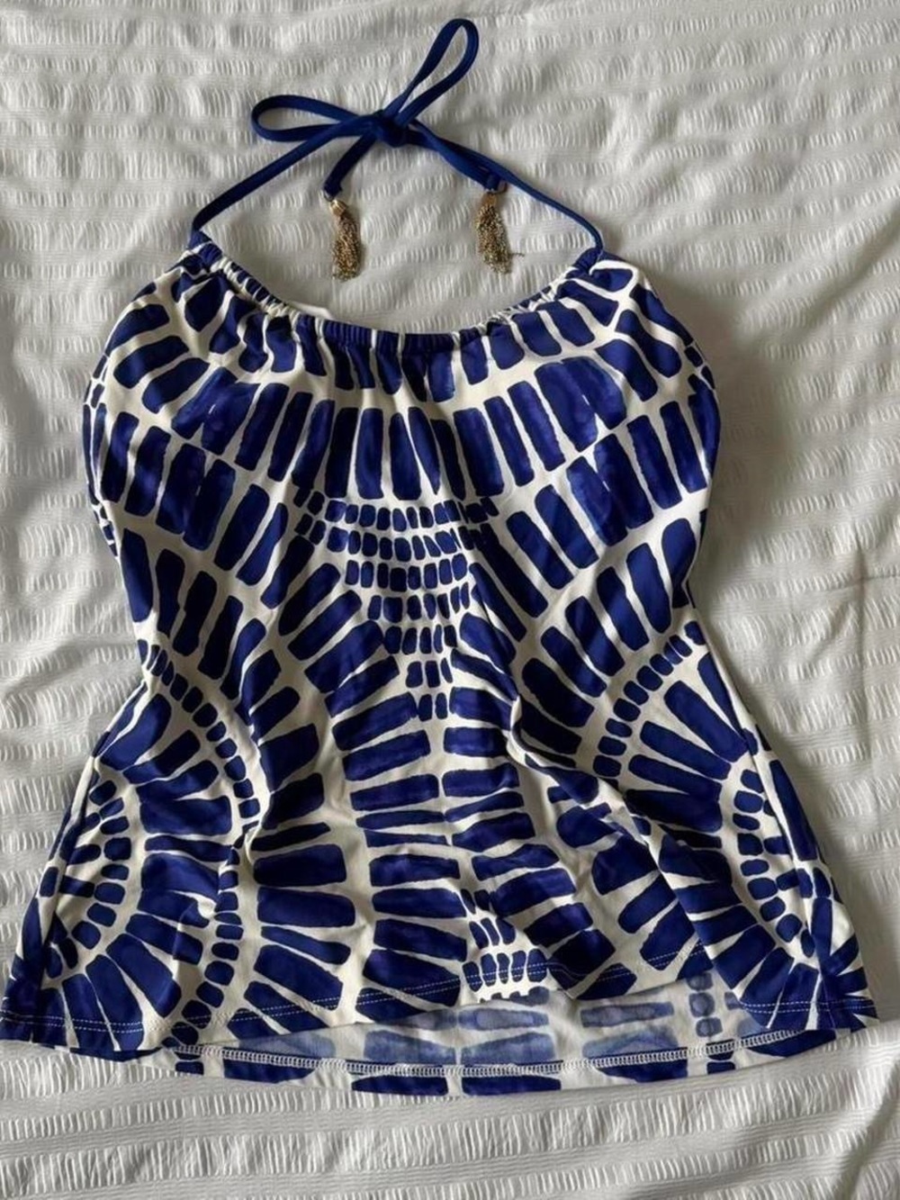 Blue & White Halter Tankini Top - Women